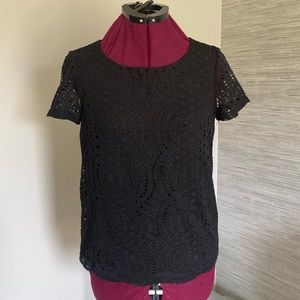 J. Crew Factory Black Lace Short Sleeve T-shirt (Size 00)